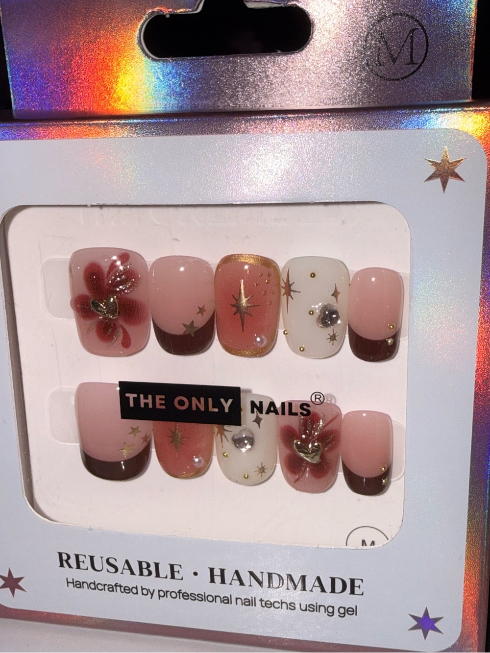 The Only Nails Pink & Gold Reusable Handmade Press-On Nail Set